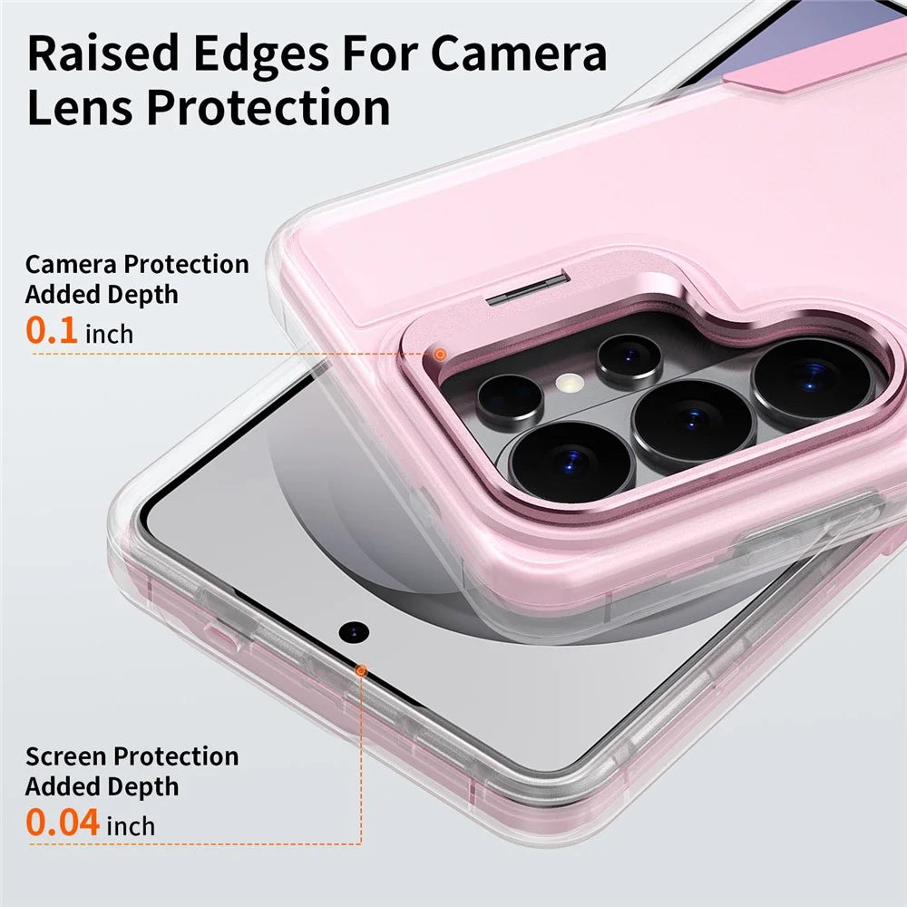 For Samsung Galaxy S26 Ultra Case TPU + PC Hybrid Phone Cover with Alloy Lens Frame Kickstand - Transparent / Pink - 5