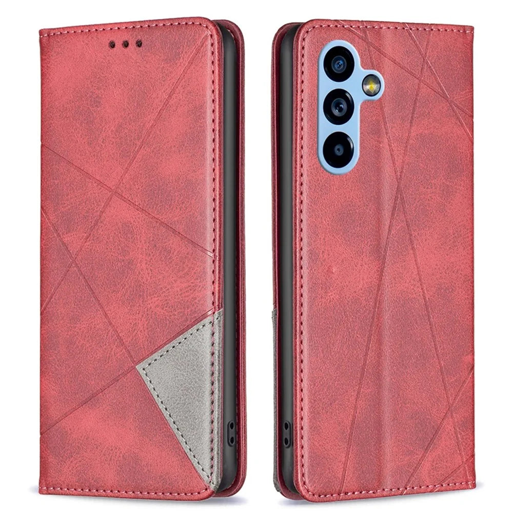 For Samsung Galaxy A54 5G Leather Case with Card Holder Imprinting Pattern Phone Stand Cover - Red - 1