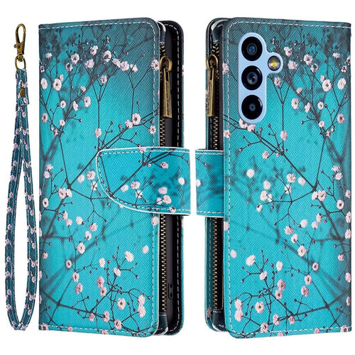 For Samsung Galaxy A54 5G Leather Case with Strap Pattern Printing Zipper Wallet Phone Stand Cover - Plum Blossom - 1