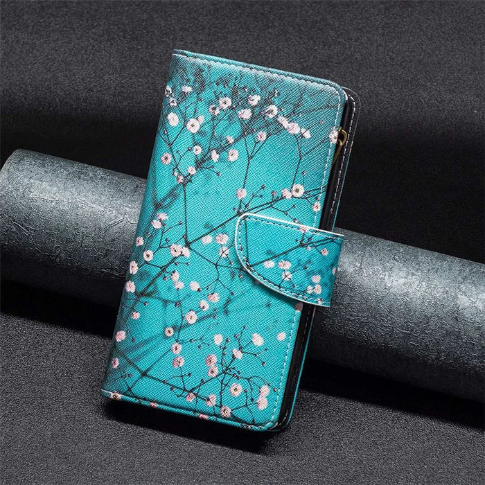 For Samsung Galaxy A54 5G Leather Case with Strap Pattern Printing Zipper Wallet Phone Stand Cover - Plum Blossom - 5
