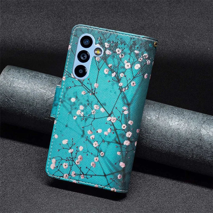 For Samsung Galaxy A54 5G Leather Case with Strap Pattern Printing Zipper Wallet Phone Stand Cover - Plum Blossom - 6