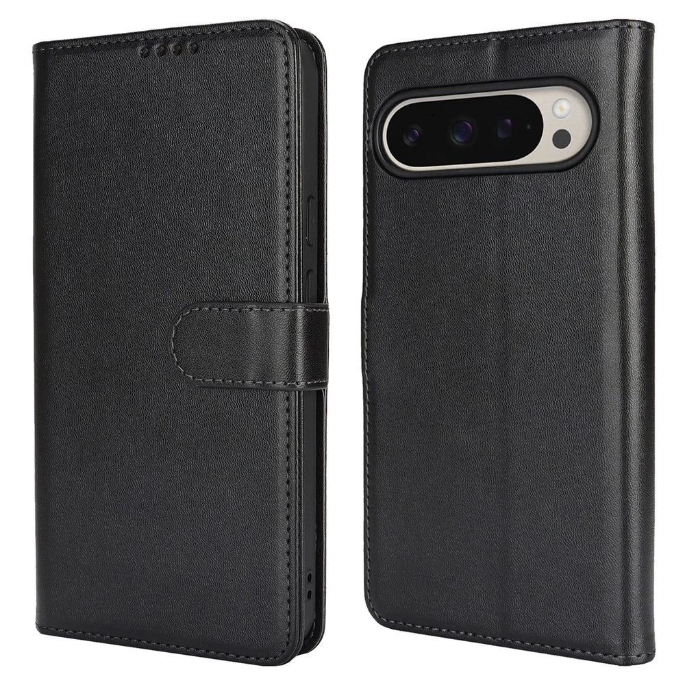 For Google Pixel 9 Pro  /  Pixel 9 Stand Case Shockproof Leather Wallet Phone Cover - Black - 1