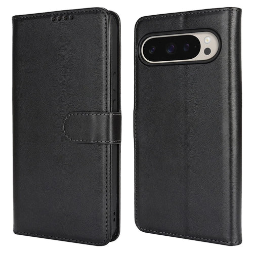 For Google Pixel 9 Pro  /  Pixel 9 Stand Case Shockproof Leather Wallet Phone Cover - Black - 1