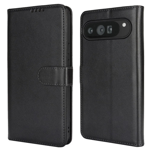 For Google Pixel 9 Pro XL Stand Case Shockproof Leather Wallet Phone Cover - Black - 1