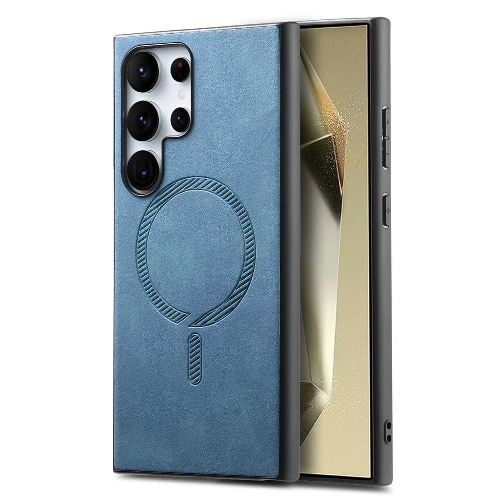 For Samsung Galaxy S26 Ultra Magnetic Case Skin-touch Leather Back Phone Cover - Blue - 1