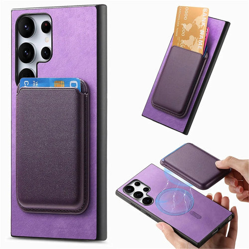 For Samsung Galaxy S26 Ultra Case Detachable Magnetic Card Bag Leather Phone Back Cover - Purple - 1