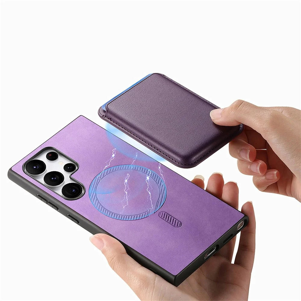 For Samsung Galaxy S26 Ultra Case Detachable Magnetic Card Bag Leather Phone Back Cover - Purple - 3