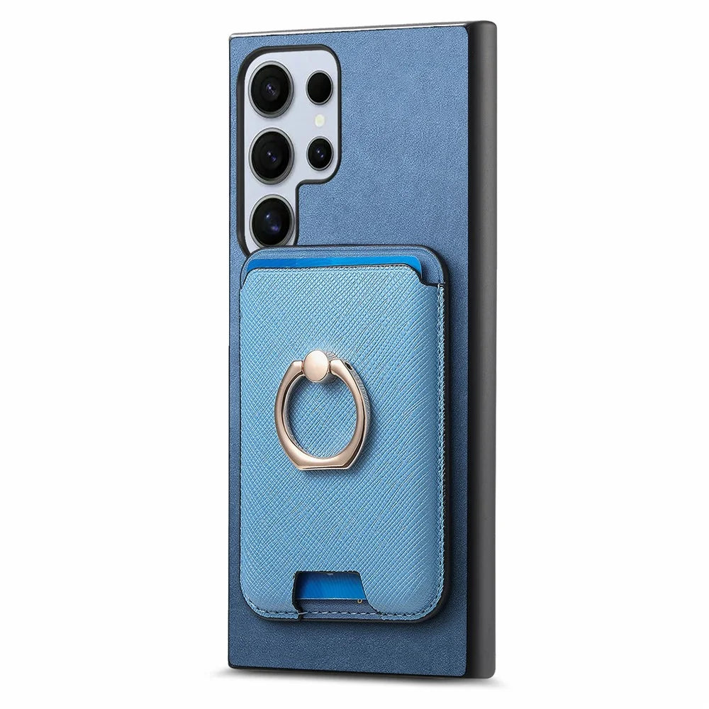 For Samsung Galaxy S26 Ultra Magnetic Case Detachable Card Bag Leather Back Cover with Kickstand - Blue - 2