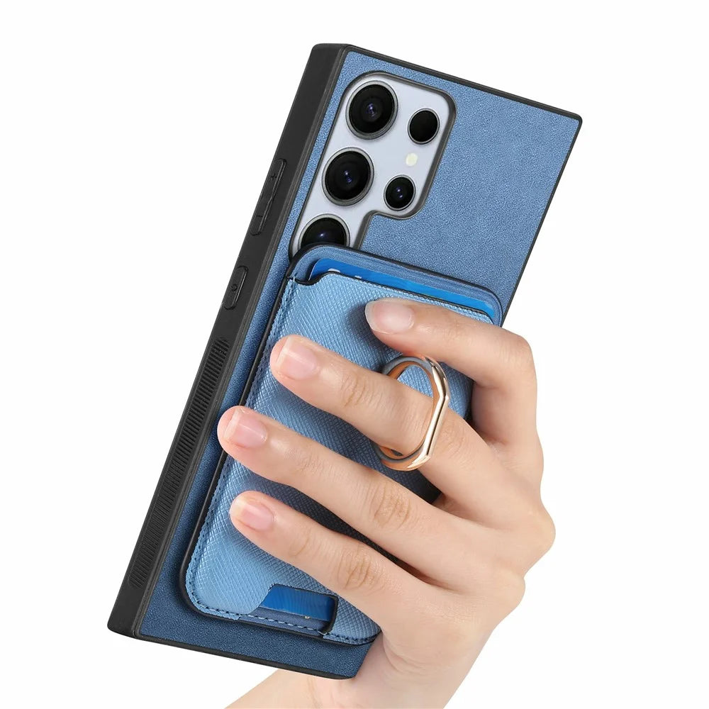 For Samsung Galaxy S26 Ultra Magnetic Case Detachable Card Bag Leather Back Cover with Kickstand - Blue - 5