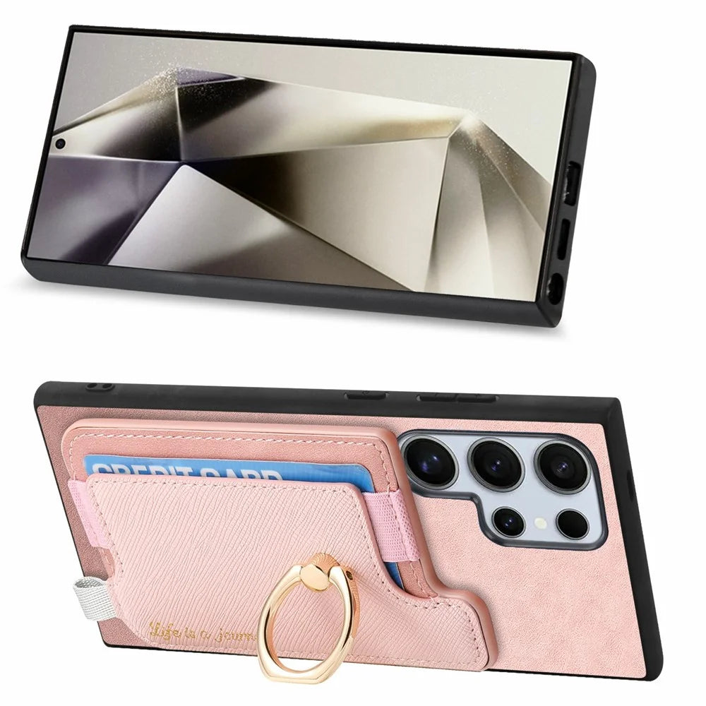 For Samsung Galaxy S26 Ultra Case 2 in 1 Magnetic Detachable Card Holder Leather Back Cover - Pink - 3