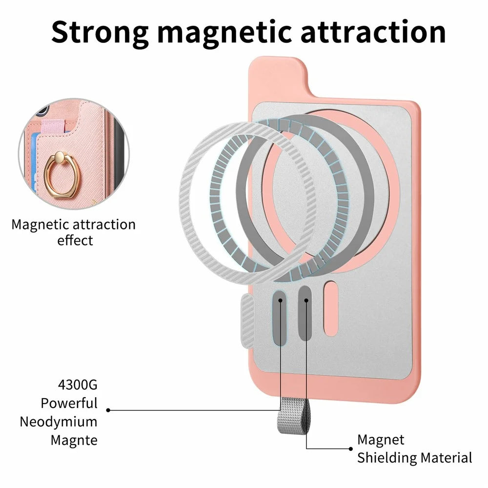 For Samsung Galaxy S26 Ultra Case 2 in 1 Magnetic Detachable Card Holder Leather Back Cover - Pink - 4