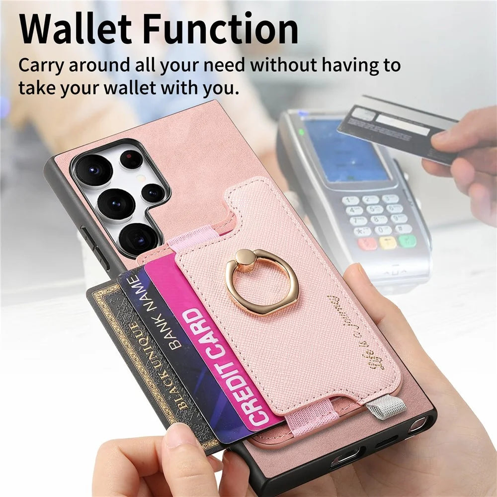 For Samsung Galaxy S26 Ultra Case 2 in 1 Magnetic Detachable Card Holder Leather Back Cover - Pink - 5