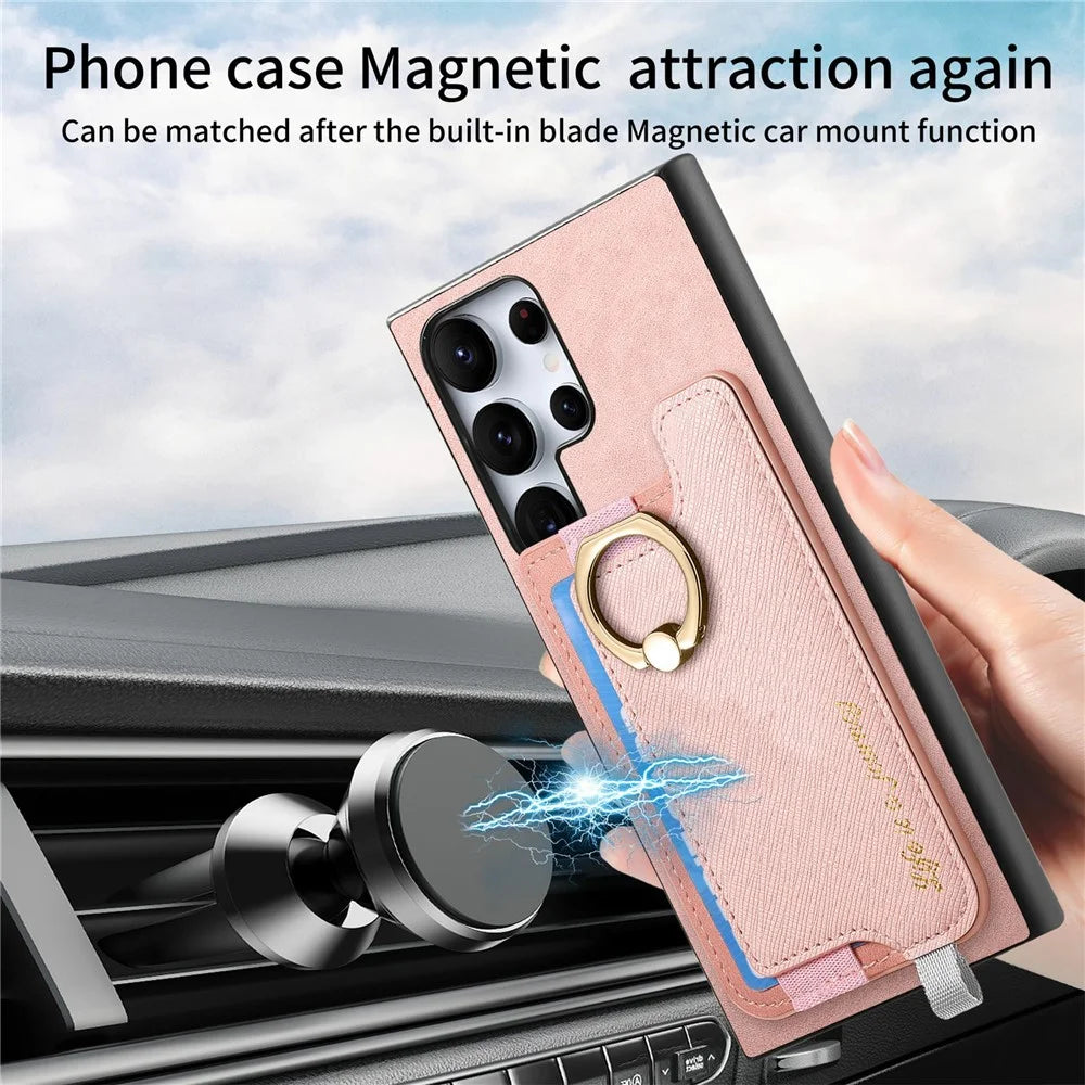 For Samsung Galaxy S26 Ultra Case 2 in 1 Magnetic Detachable Card Holder Leather Back Cover - Pink - 6