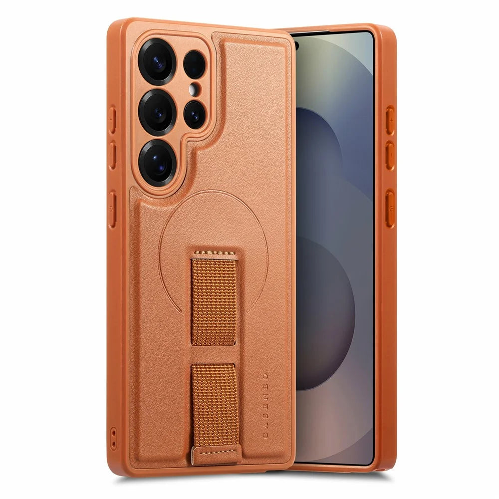 CASENEO For Samsung Galaxy S26 Ultra Magnetic Case Wristband PU Leather + PC Shockproof Phone Cover - Brown - 4