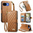 For Google Pixel 10a Stand Case Imprint TPU PU Leather Zipper Pocket Wallet Phone Cover with Strap - Brown - 1