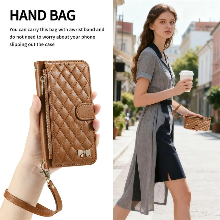 For Google Pixel 10a Stand Case Imprint TPU PU Leather Zipper Pocket Wallet Phone Cover with Strap - Brown - 7