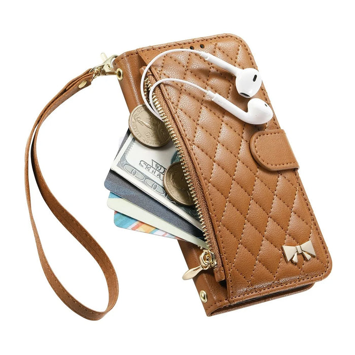Stand Case For Google Pixel 10 Pro  /  10 Imprint TPU PU Leather Zipper Pocket Wallet Phone Cover with Strap - Brown - 4