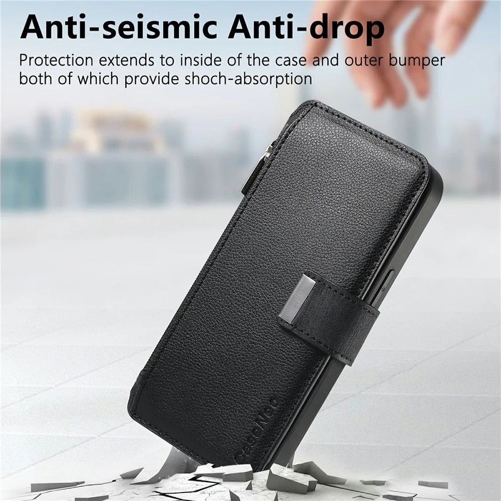CASENEO MW-02 for vivo V60 5G Case Detachable Magnetic Leather Flip Cover - Black - 4