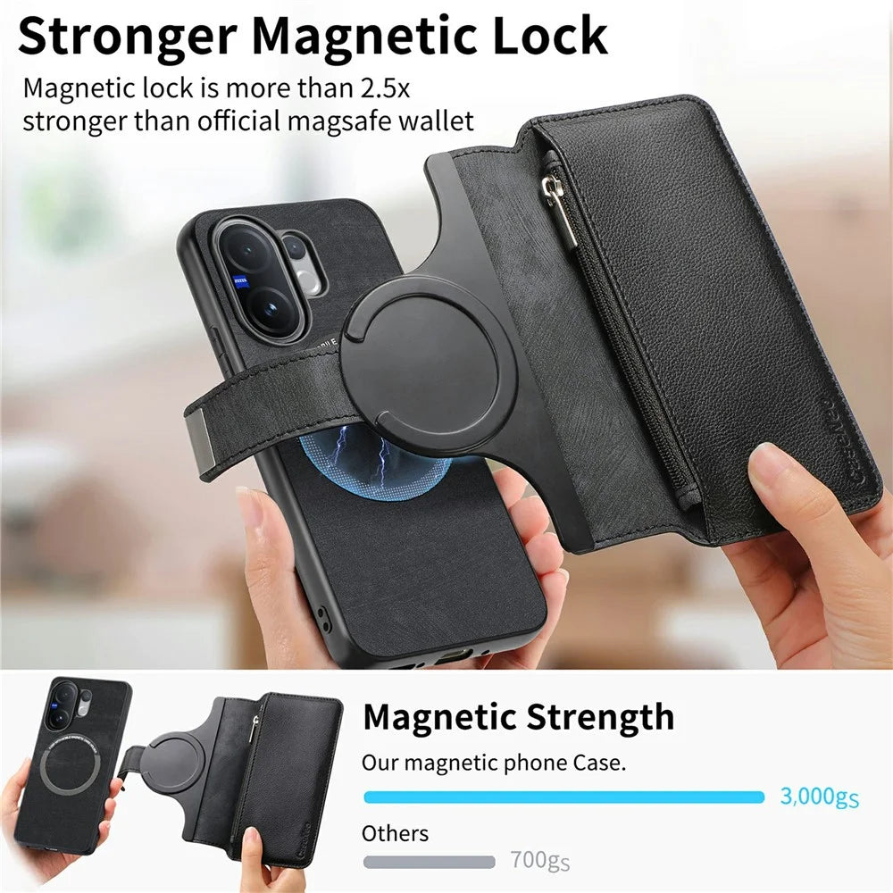 CASENEO MW-02 for vivo V60 5G Case Detachable Magnetic Leather Flip Cover - Black - 6