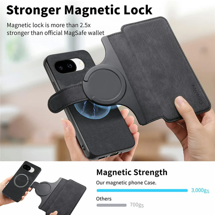 CASENEO MW-03 for Google Pixel 10a Magnetic Case Detachable Leather Phone Wallet Cover - Black - 6
