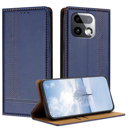 For Realme 16 Pro+ 5G Case L-Shaped Grid Pattern Leather Stand Phone Cover with Card Slots - Blue - 1
