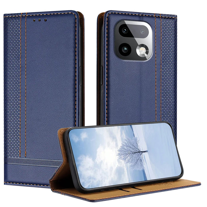 For Realme 16 Pro+ 5G Case L-Shaped Grid Pattern Leather Stand Phone Cover with Card Slots - Blue - 1
