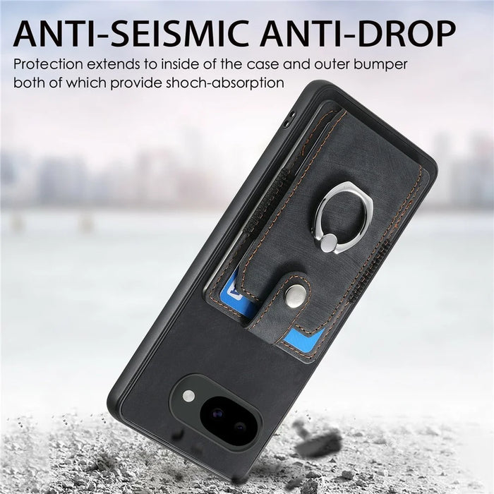 For Google Pixel 10a Case Kickstand Leather + TPU Non-Slip Protective Cover with Card Slots - Black - 2