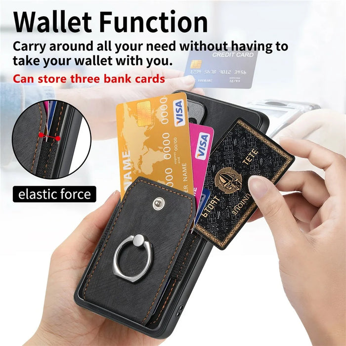 For Google Pixel 10a Case Kickstand Leather + TPU Non-Slip Protective Cover with Card Slots - Black - 3