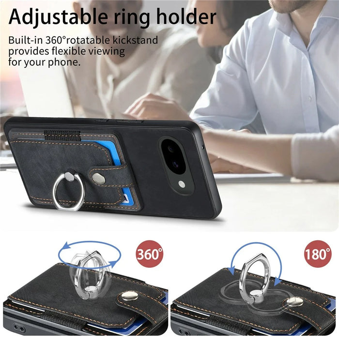 For Google Pixel 10a Case Kickstand Leather + TPU Non-Slip Protective Cover with Card Slots - Black - 5