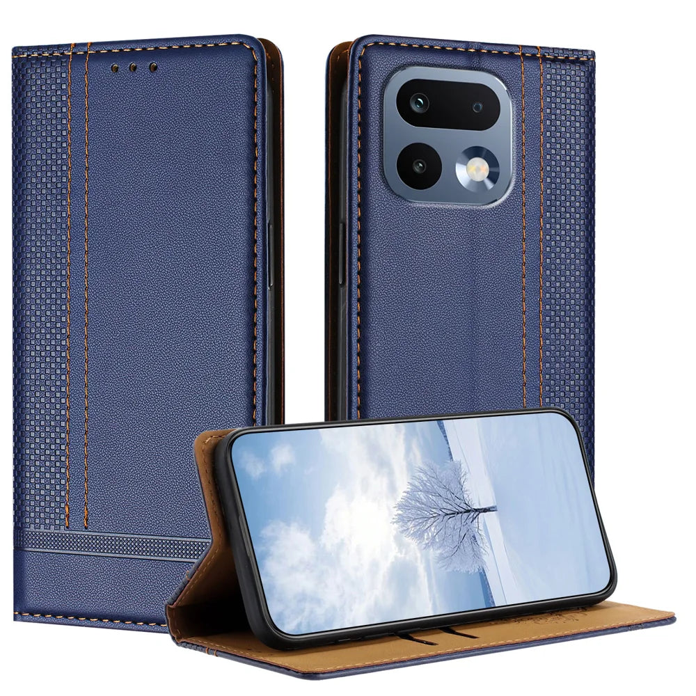 For Realme 16 Pro 5G Case L-Shaped Grid Pattern Leather Stand Phone Cover with Card Slots - Blue - 1