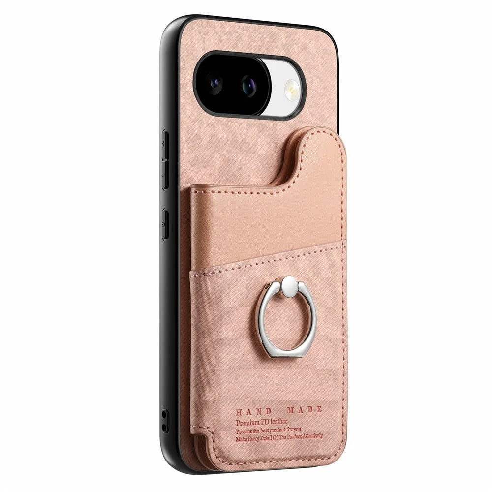 For Google Pixel 10a Case with Card Holder Kickstand Leather + TPU + PC Phone Cover - Pink - 2