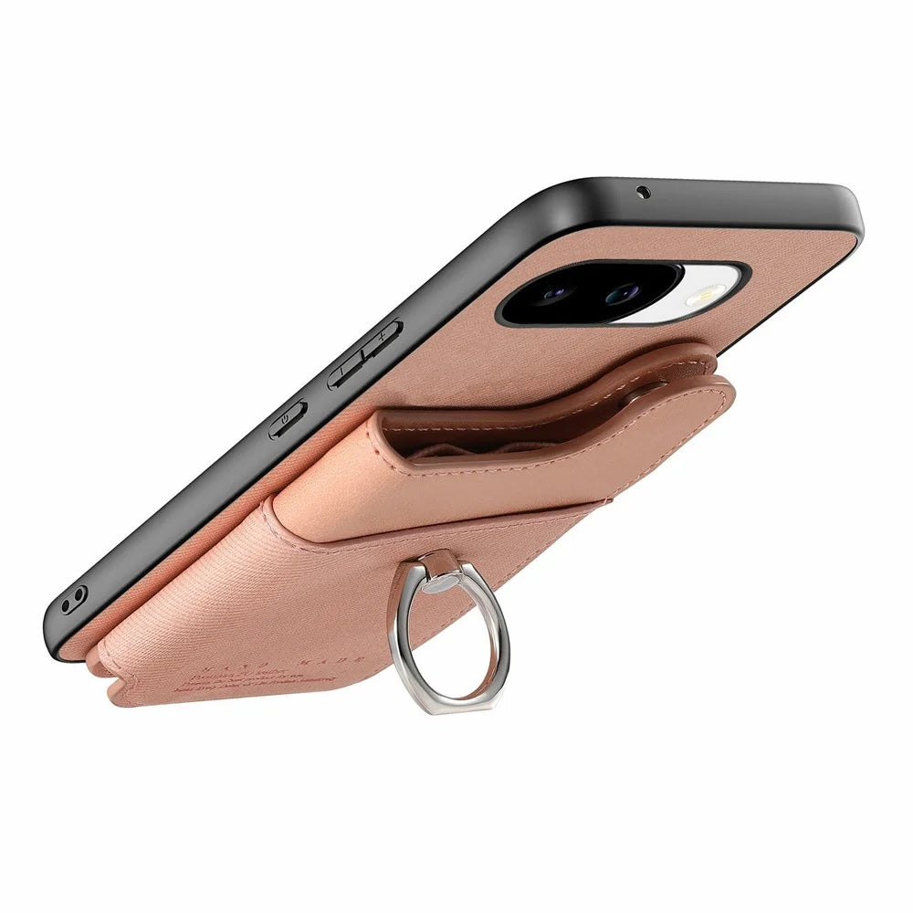 For Google Pixel 10a Case with Card Holder Kickstand Leather + TPU + PC Phone Cover - Pink - 4