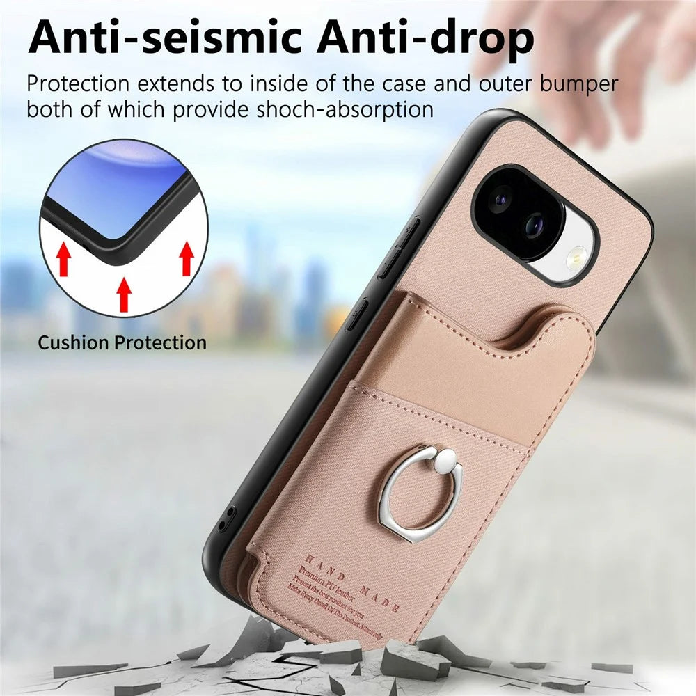 For Google Pixel 10a Case with Card Holder Kickstand Leather + TPU + PC Phone Cover - Pink - 5