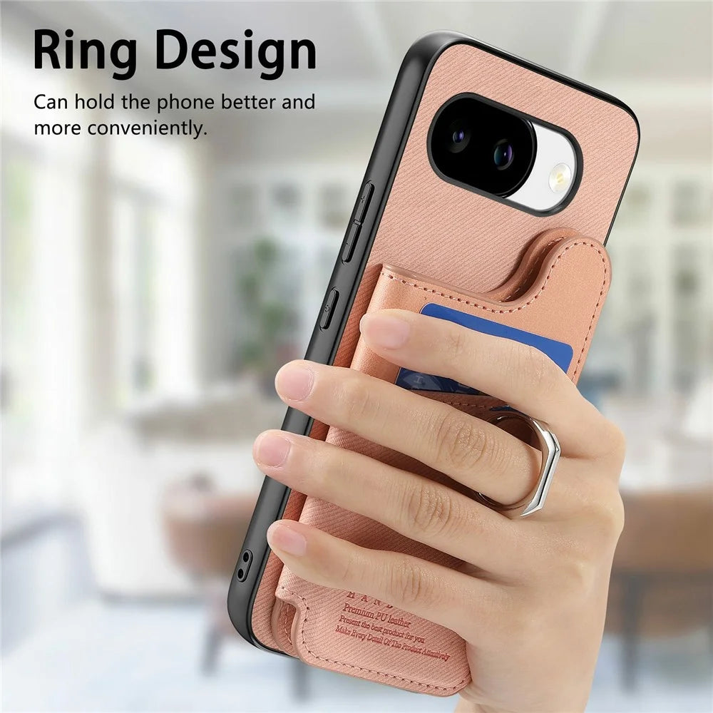 For Google Pixel 10a Case with Card Holder Kickstand Leather + TPU + PC Phone Cover - Pink - 7