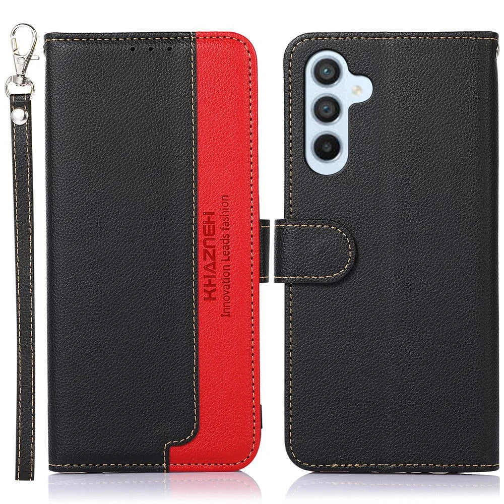 KHAZNEH Phone Case For Samsung Galaxy A54 5G, Litchi Texture Stand Wallet RFID Blocking PU Leather Protective Cell Phone Cover - Black - 1