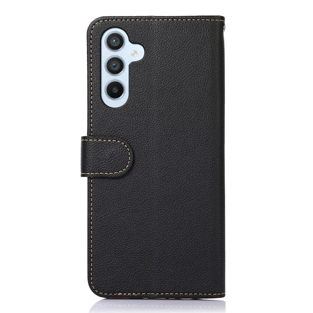 KHAZNEH Phone Case For Samsung Galaxy A54 5G, Litchi Texture Stand Wallet RFID Blocking PU Leather Protective Cell Phone Cover - Black - 7