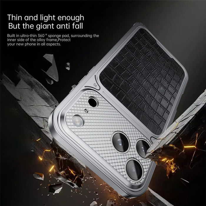 For iPhone 17 Pro Max Magnetic Case Metal Spring Buckle Leather Coated TPU Phone Cover - Orange - 5