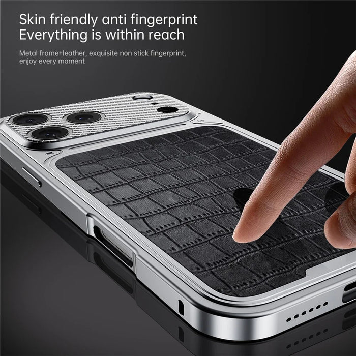 For iPhone 17 Pro Max Magnetic Case Metal Spring Buckle Leather Coated TPU Phone Cover - Orange - 6