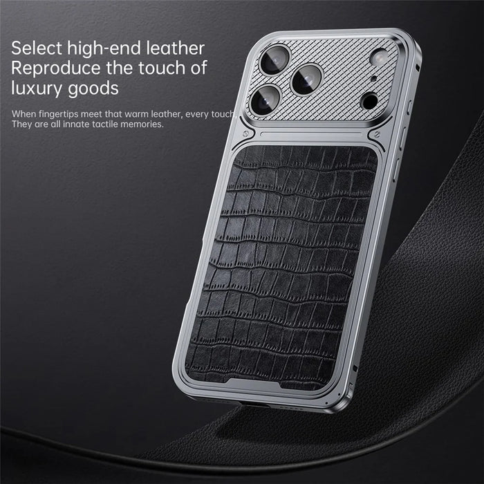 For iPhone 17 Pro Magnetic Case Metal Spring Buckle Leather Coated TPU Phone Cover - Orange - 2