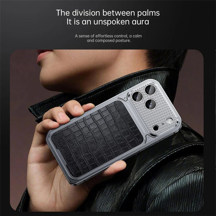 For iPhone 17 Pro Magnetic Case Metal Spring Buckle Leather Coated TPU Phone Cover - Orange - 3