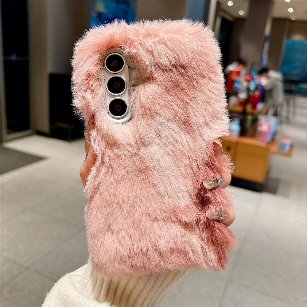 For Samsung Galaxy A37 5G Case 2cm Long Plush Fluffy Soft TPU Phone Cover - Brown - 1