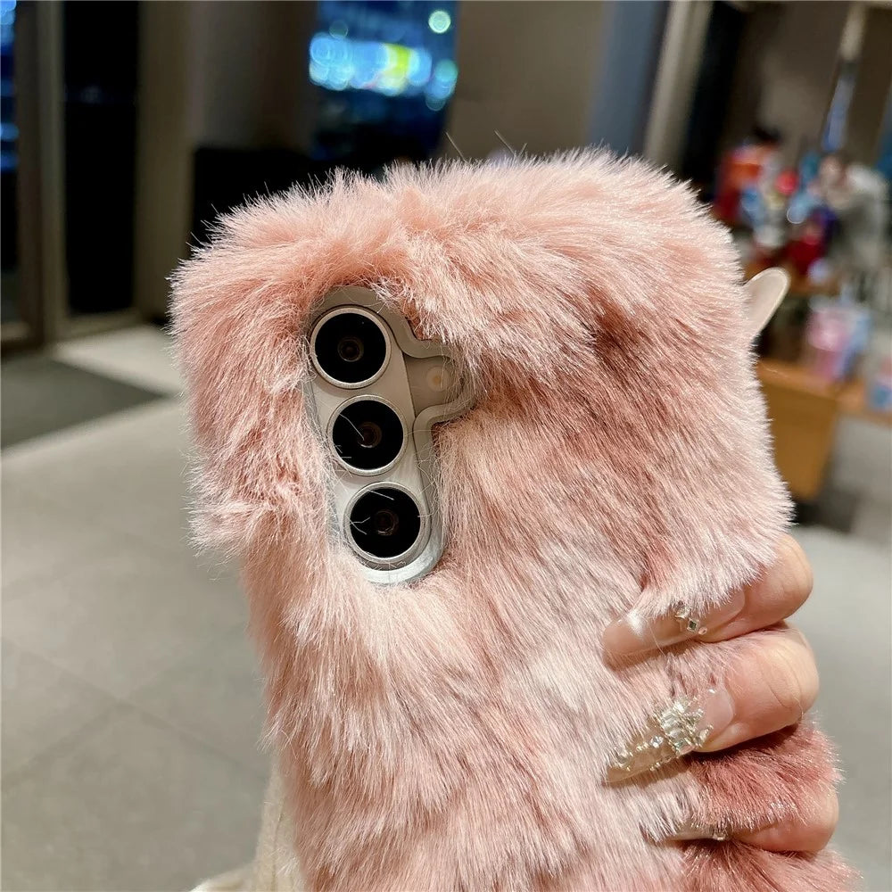 For Samsung Galaxy A57 5G Case 2cm Long Plush Fluffy Soft TPU Phone Cover - Brown - 3