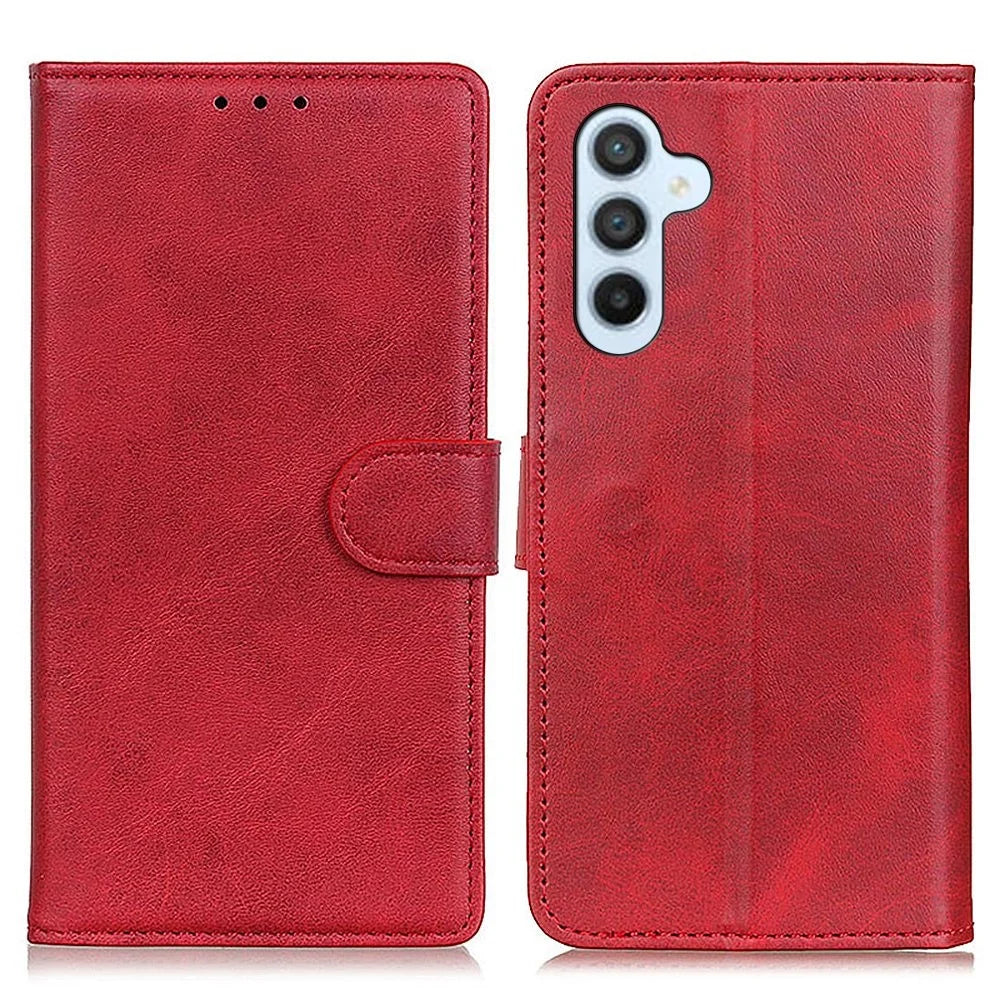 Anti-fall Flip Cell Phone Cover For Samsung Galaxy A54 5G Cowhide Texture Wear-resistant PU Leather Phone Case Wallet Stand - Red - 1