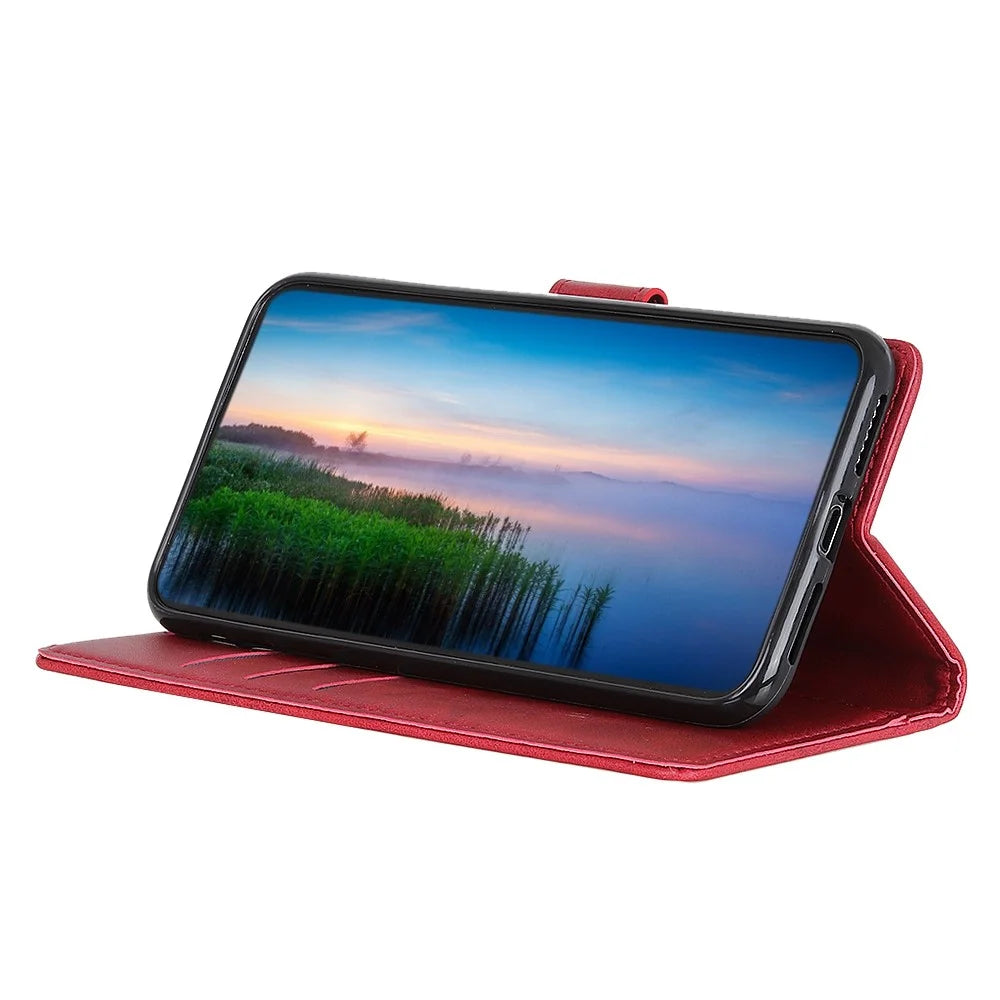 Anti-fall Flip Cell Phone Cover For Samsung Galaxy A54 5G Cowhide Texture Wear-resistant PU Leather Phone Case Wallet Stand - Red - 2