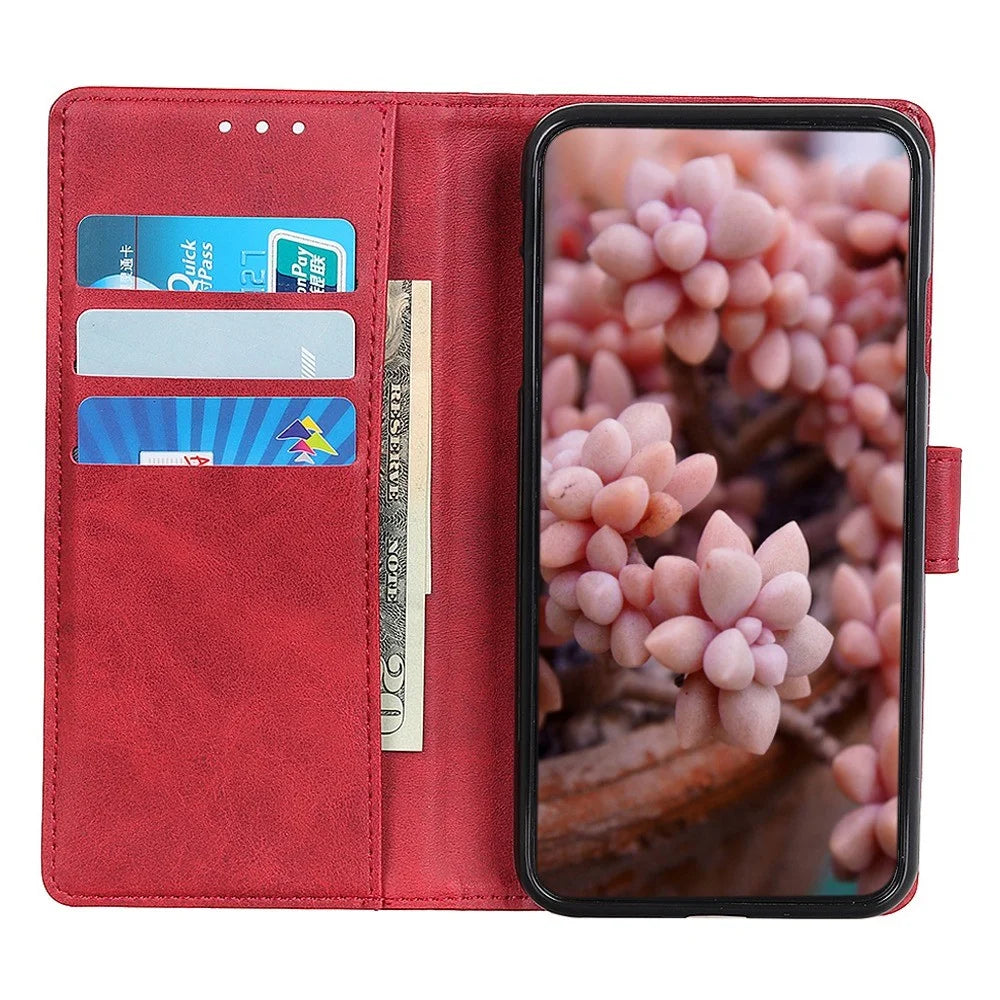 Anti-fall Flip Cell Phone Cover For Samsung Galaxy A54 5G Cowhide Texture Wear-resistant PU Leather Phone Case Wallet Stand - Red - 3