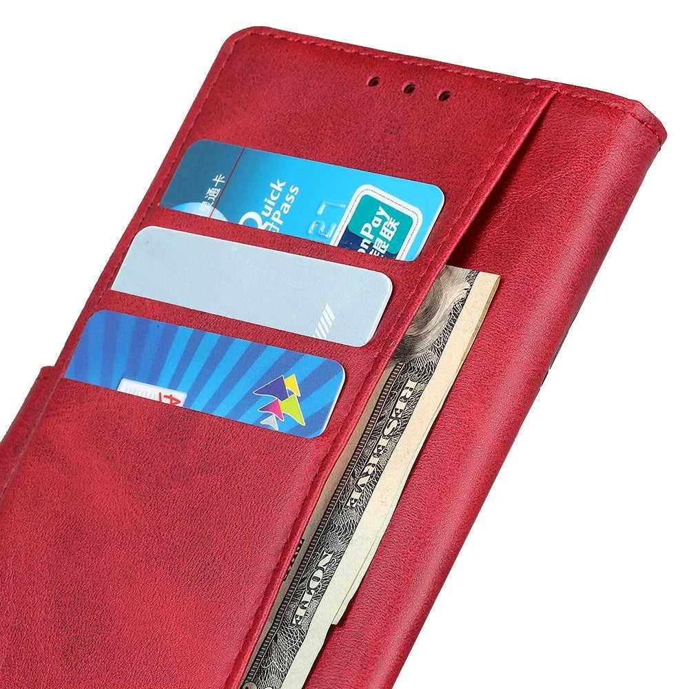 Anti-fall Flip Cell Phone Cover For Samsung Galaxy A54 5G Cowhide Texture Wear-resistant PU Leather Phone Case Wallet Stand - Red - 5