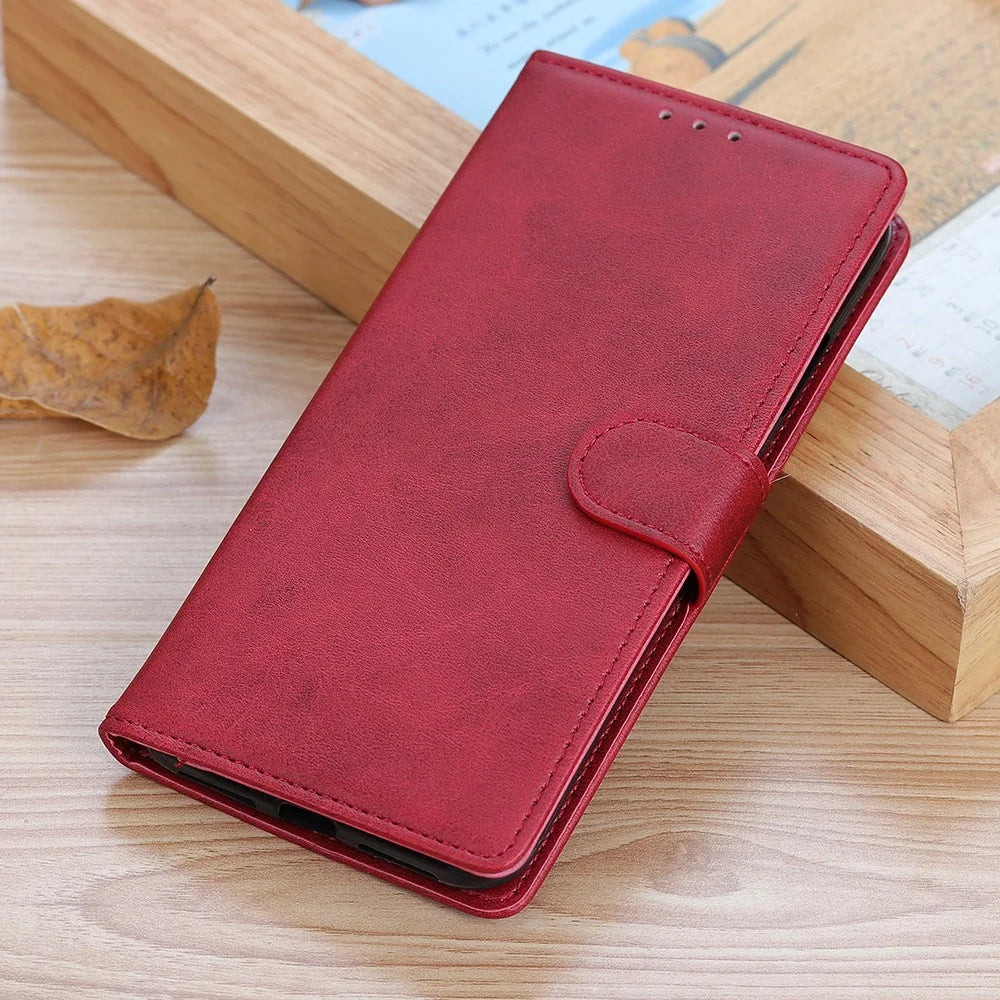 Anti-fall Flip Cell Phone Cover For Samsung Galaxy A54 5G Cowhide Texture Wear-resistant PU Leather Phone Case Wallet Stand - Red - 6