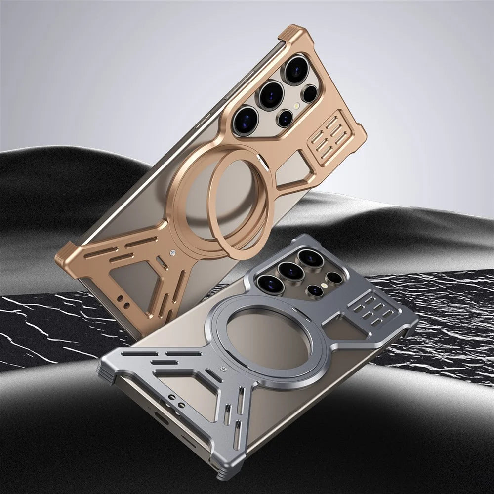 For Samsung Galaxy S26 Ultra Magnetic Bumper Case Rotating Kickstand Metal Phone Cover - Desert Gold - 2