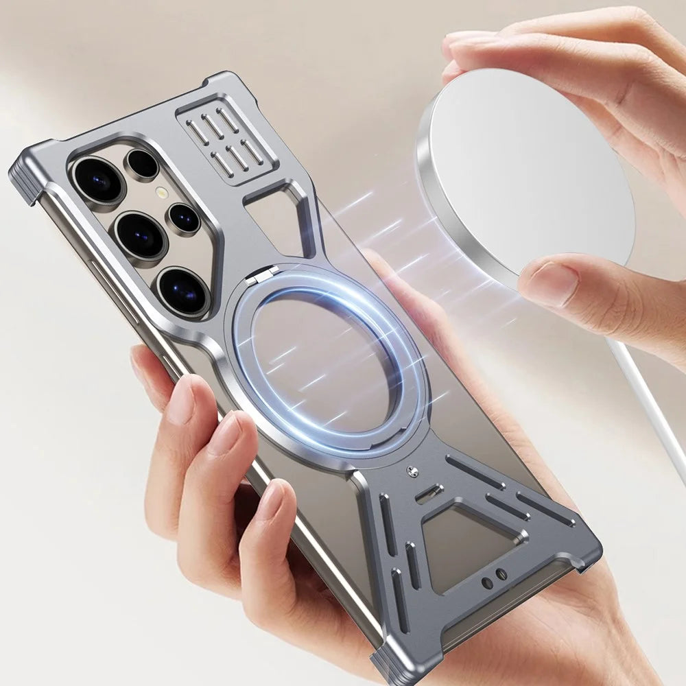 For Samsung Galaxy S26 Ultra Magnetic Bumper Case Rotating Kickstand Metal Phone Cover - Desert Gold - 7
