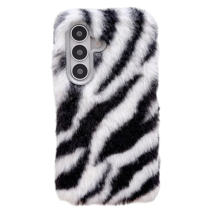For Samsung Galaxy S26 Case Zebra Pattern Soft Plush Fluffy TPU Phone Cover - White - 2